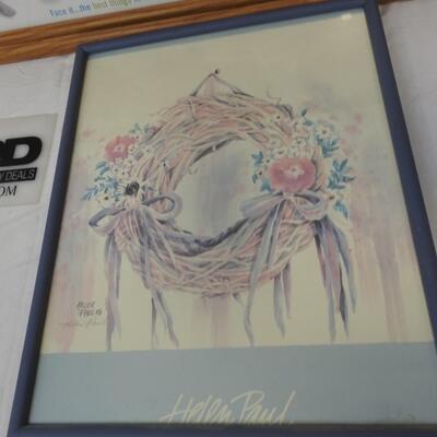 2 pc Framed Wall Decor: Kittens & Helen Paul Watercolor Wreath Print