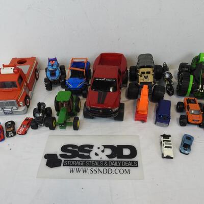 19 pc Kids Toy Car Lot: Hot Wheels, Monster Trucks, Fire Truck