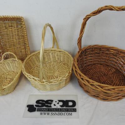 Lot of 4 Wicker Baskets, Rectangle Basket, Circular Baskets