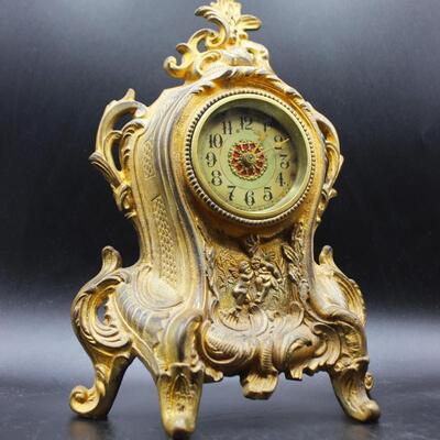 Antique Art Nouveau Cast Iron Cherub Mantle Clock Western Clock Co