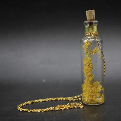 Small Vial Bottle of Gold Flakes Souvenir Necklace