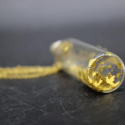 Small Vial Bottle of Gold Flakes Souvenir Necklace
