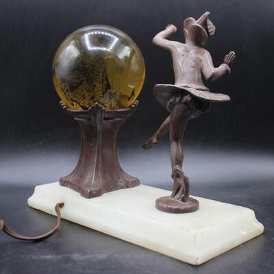 Antique J.B. Hirsch Gerdago Art Deco Glass Ball Harlequin Dancer Pixie Lamp