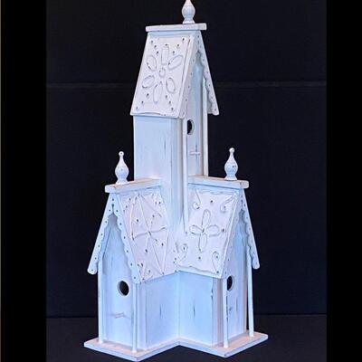 Tall White Decorative Birdhouse ~ Like New