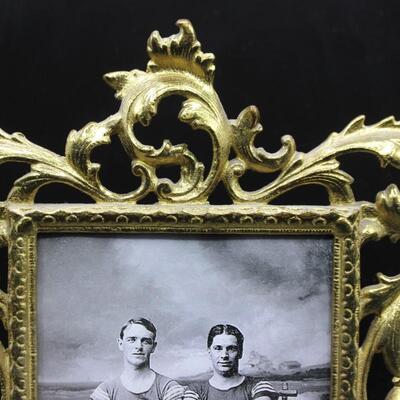 Vintage Bronze Metal Art Nouveau Style Gold Frame with a Photo of Two Gentlemen in Swimming Suits