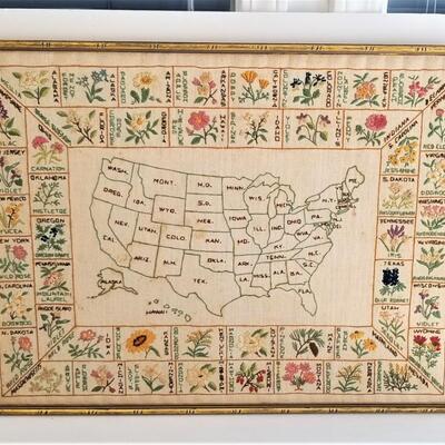 Lot #69  Vintage Embroidery - Map of the U.S.