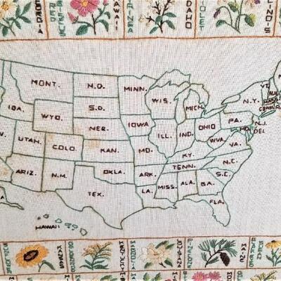 Lot #69  Vintage Embroidery - Map of the U.S.