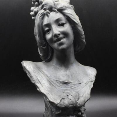 Antique L'Automne Autumn Woman Decorative Spelter Bust