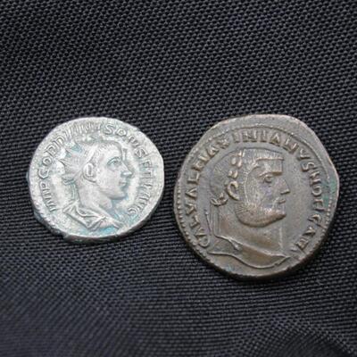 Pair of Antique Ancient Greek Roman Coins Gordian III Antoninianus Silver Coin