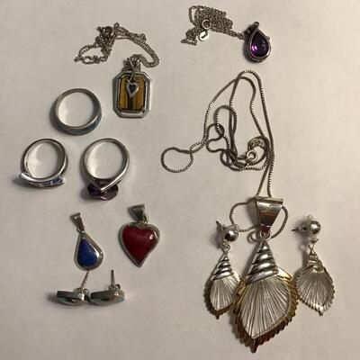Lot of 9 Sterling Silver Pieces of Jewelry, Rings, Earrings, Pendants, Earrings