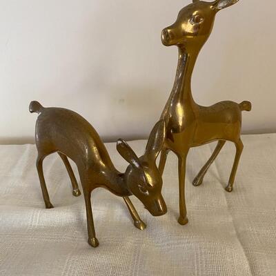 Pair of Vintage Brass Reindeer Figurines