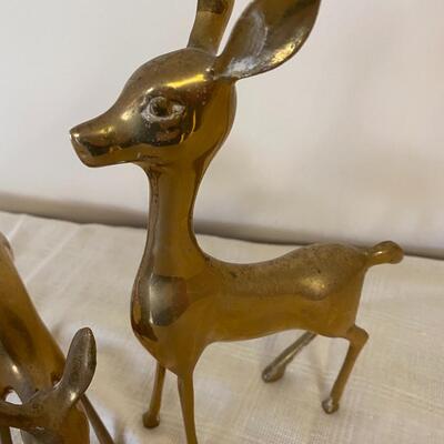 Pair of Vintage Brass Reindeer Figurines