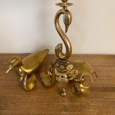 Collection of Vintage Brass Duck Figurines with Brass Duck Lamps
