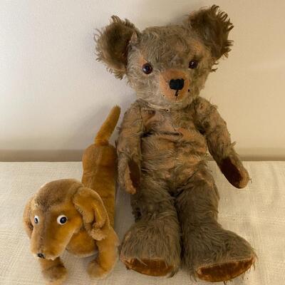 Antique  Mohair Bear and Steiff Dachshund Dog