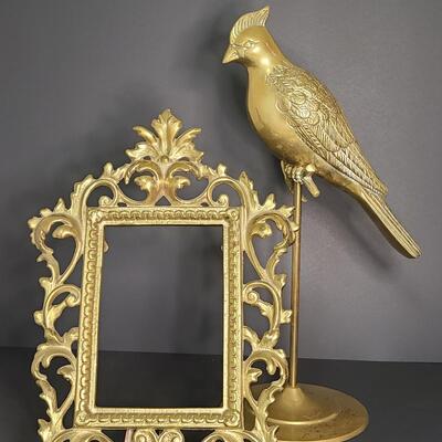 Lot 188: Vintage Brass Frame and Bird Decor