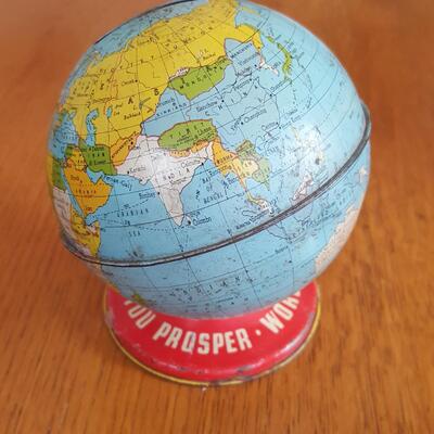 Vintage Metal World Globe Bank