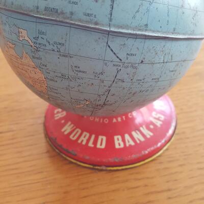 Vintage Metal World Globe Bank