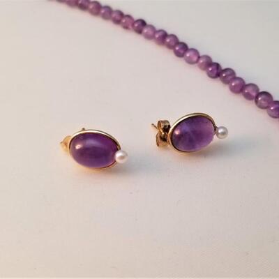 Lot #76  Amethyst and Seed Pearl necklace with matched earrings