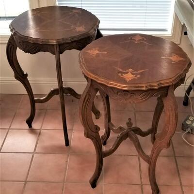 Lot #80  Cute Pair of Antique Inlaid Parlor Tables