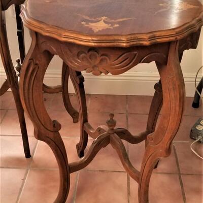 Lot #80  Cute Pair of Antique Inlaid Parlor Tables