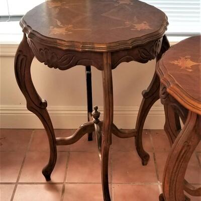 Lot #80  Cute Pair of Antique Inlaid Parlor Tables