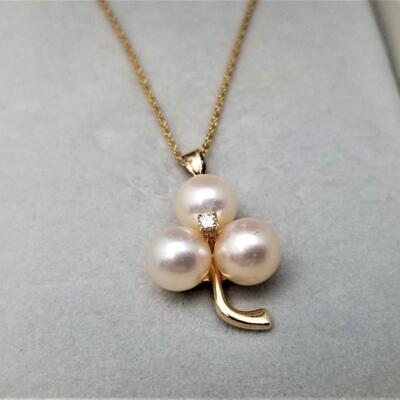 Lot #82  Cultured Pearl Pendant on 14kt Gold Chain - Aucoin Hart box