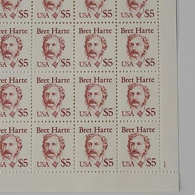 Lot 36: 1986 Bret Harte $5.00 Stamps Sheet. Retail $100.00
