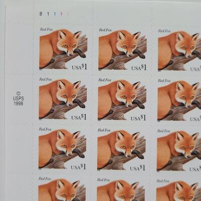 Lot 35: Hard to Find Red Fox $1.00 Stamp Sheet $20.00 retail