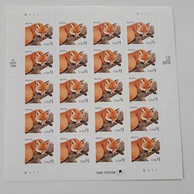 Lot 35: Hard to Find Red Fox $1.00 Stamp Sheet $20.00 retail