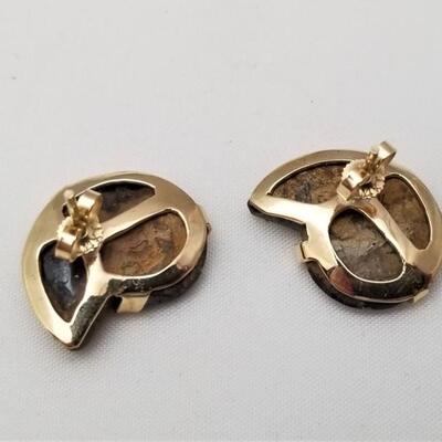Lot #93  Cool Pair of Polished Ammonite Fossil Earrings set in 14kt gold
