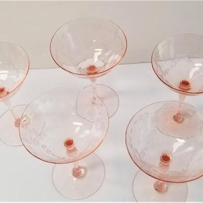 Lot #97  Group of 5 Vintage Pink Crystal Goblets/Champagne glasses