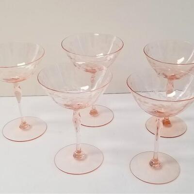 Lot #97  Group of 5 Vintage Pink Crystal Goblets/Champagne glasses