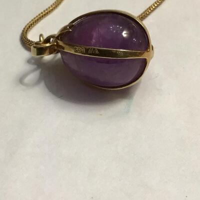 750 18KT Yellow Gold Necklace 14Kt Amethyst Stone Pendant