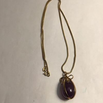 750 18KT Yellow Gold Necklace 14Kt Amethyst Stone Pendant