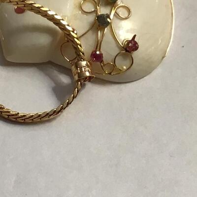 Vintage 585 14Kt Jeweled Large White Elephant Pendant Necklace