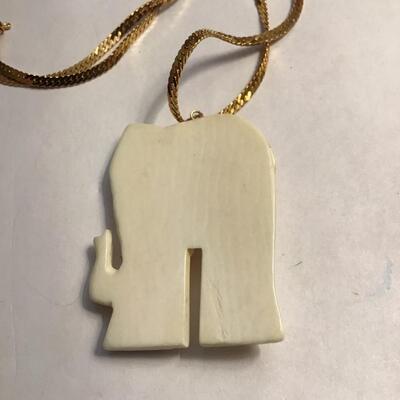 Vintage 585 14Kt Jeweled Large White Elephant Pendant Necklace