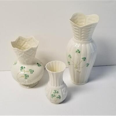 Lot #104  Three Belleek porcelain Vases
