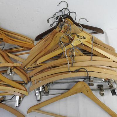 50+ Wooden Hangers, 10 with Pant Hooks, Good Condition
