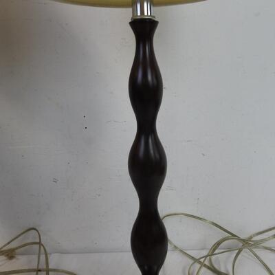 2 Matching Lamps, Silver Base, Wood Swirl Design, White Lamp Shades, 32