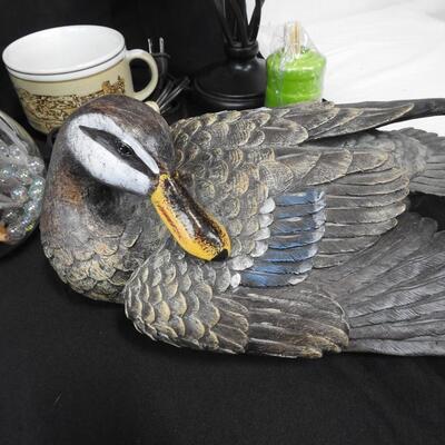 Wooden Duck. Soup Bowls and Mugs, Vase, Lamp, Fish, Teapot, and Other DÃ©cor