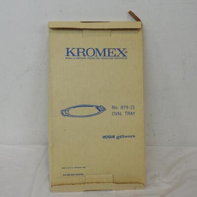 Kromex Oval Tray, Gold Colored Handles