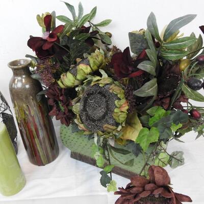 5 Piece Decor, Large Metal Planter, Candle, Faux Flower Box, etc