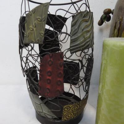 5 Piece Decor, Large Metal Planter, Candle, Faux Flower Box, etc