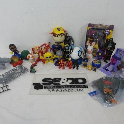 35+ Toy Lot: Transformers Bumblebee, Superhero Action figures, Paw Patrol, etc