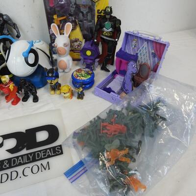 35+ Toy Lot: Transformers Bumblebee, Superhero Action figures, Paw Patrol, etc