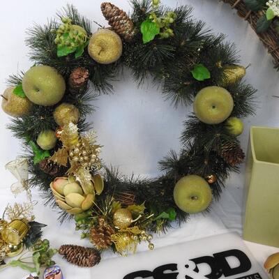 18+ Decor: Wreath, Assorted Wreath Pieces, Small Painted Ceramics, etc