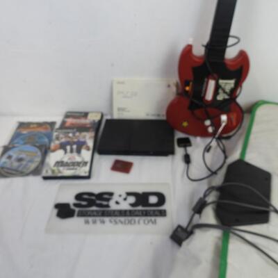 Playstation 2 With 6 Games, DDR Pad, Guitar Hero Guitar, Untested, No Cables