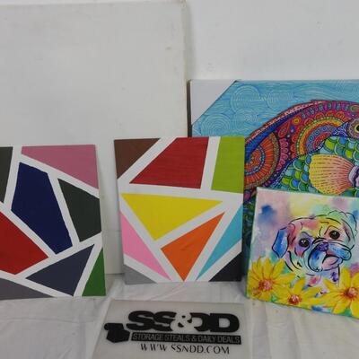 5 pc Canvas Artwork, 1 Blank Canvas, 18" Square Fish