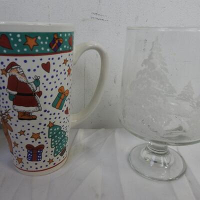 5 pc Holiday Kitchen, Christmas Mugs, Snowman Decorative Plate
