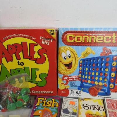 15 pc Games, Playing Cards, Connect 4, Apples to Apples, Bingo